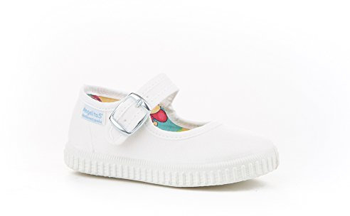 Zapatillas Merceditas de Lona para Niñas, Angelitos mod.123, Calzado Infantil Made in Spain, Garantia de Calidad. (23, Blanco)