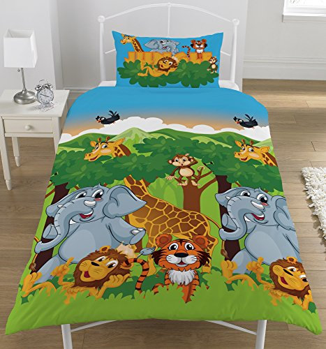 KidCollection Jungle Friends Single/Double Reversible Duvet Cover Bed Set (Single Duvet Cover)