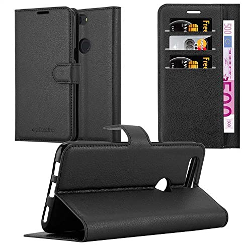 Cadorabo Hülle kompatibel mit OnePlus 5T Handyhülle aus Premium Kunst Leder Flip Klappbare Stoßfeste Magnetische [Standfunktion] [Kartenfächern] Cover Hülle für OnePlus 5T Tasche in Schwarz