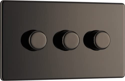 BG Electrical Intelligent Triple Wall Dimmer Switch, 2 Way, Screwless Front Plate, Premium Flatplate, Black Nickel, 200W, FBN83