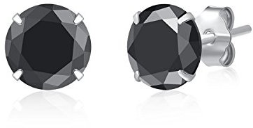 SILBERTALE Boucles d'oreilles à tige en argent sterling 925 avec oxyde de zirconium noir 3 mm-8 mm pour homme et femme, Cristal, Zircone cubique