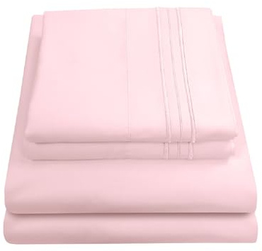 Sweet Home Collection Parure de lit de Luxe en Microfibre avec Drap Plat, Drap-Housse, 2 taies d'oreiller, Rose pâle, Grand lit