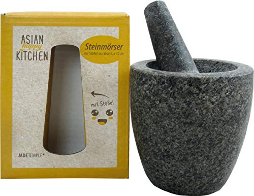 JADE TEMPLE Steinmörser mit Stößel im Set, effektives und einfaches mörsern, aus massivem Granit mit 12 cm Durchmesser und 12 cm Höhe