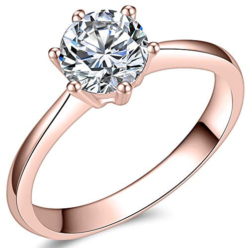 1.0 Carat Classical Stainless Steel Solitaire Engagement Ring (Rose Gold, O)