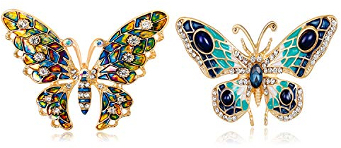 CAILI Broche,Broche Papillon,Goutte D'huile Broche Papillon Coloré,Broche élégante Vêtements pour Femmes Et Hommes,Ornement Parfai,avec Une Belle Boîte Cadeau,Sélection de (2 Styles,2 Pcs), Alliage,