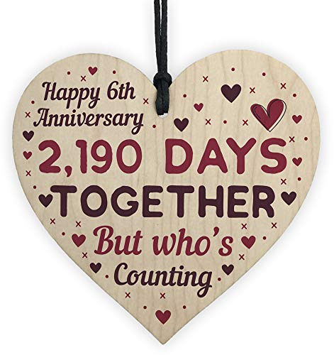Red Ocean Handmade Wooden Heart Plaque Gift To Celebrate 6th Wedding Anniversary Husband Wife Keepsake (6 Years)