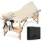 Vesgantti Table de Massage Pliante Professionnelle, Lit de Massage 3 Zones Bois, Table Esthetique Cosmetique Tatouage Portable, Hauteur Réglable avec Repose Bras - Beige