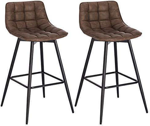 WOLTU Barhocker 2er Set Designer Barstuhl Hocker Tresenhocker Bistrohocker mit Fußstütze Kunstleder Metall Braun