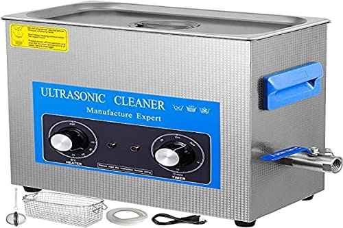 VEVOR Bouton de nettoyage à ultrasons 40 kHz avec bouton de contrôle sonore en acier inoxydable 304 avec chauffage et minuterie pour nettoyer les bijoux, lunettes, montres (6,5 L) Argenté