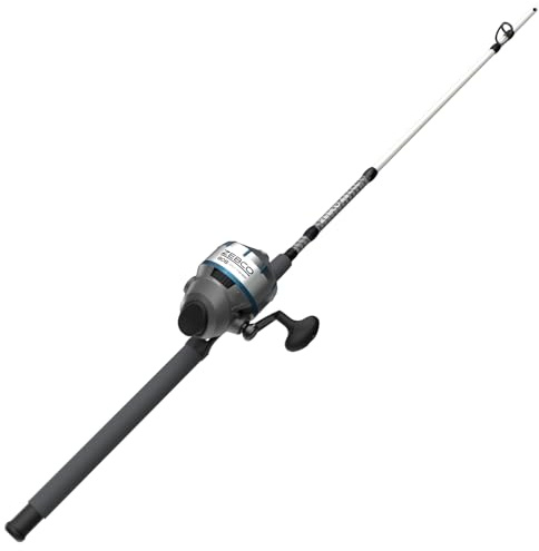 Zebco 808 Salzwasser Spincast Spule und Angelrutenkombination, 2,1 m haltbare Z-Glasrute, verlängerter Eva-Griff, Edelstahlspulenabdeckung mit ABS-Einsatz, vorgespult mit 9 kg Cajun-Schnur, schwarz