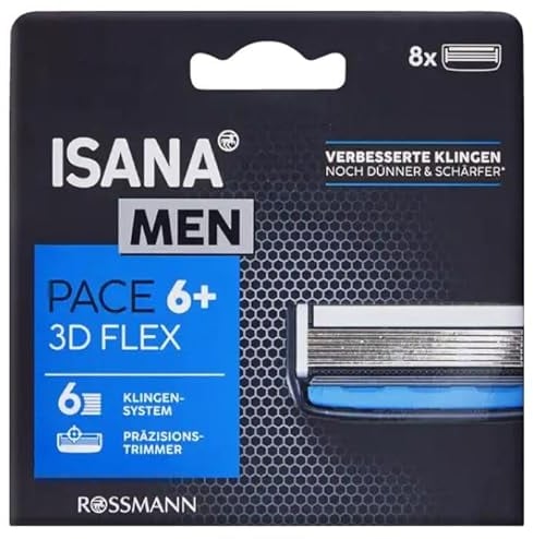 ISANA men Pace 6+ Rasierklingen 8 Stück 6-Klingen-System, Trimmer…