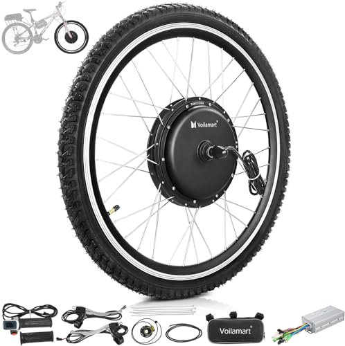 Voilamart Electric Bike Conversion Kit 26 Front Wheel 48V 1000W EBike Wheel Kit Electric Bicycle Hub Motor Kit EBike Cycling Hub with Intelligent Controller for Road Bike