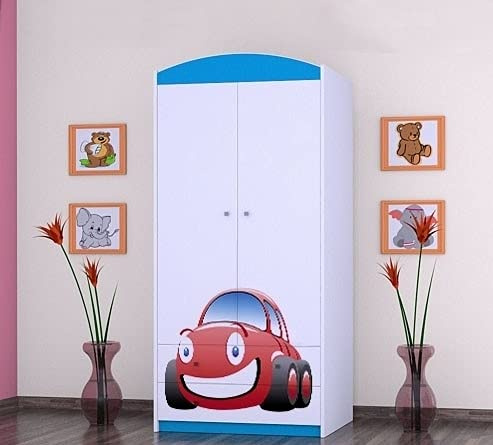 BDW 2-türiger Kleiderschrank mit Schubladen/Kleiderbügeln/Regalen/Kinderzimmer/Kleiderschrank / 88x55x187cm / 18mm Plattenstärke!