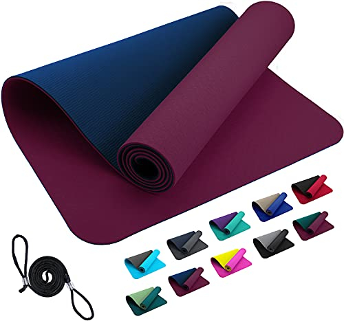 TPE FLXYA Sportmatte Fitnessmatte 183 x 61 x 0,6 cm - Aubergine Blau rutschfeste Matte Home Workout Outdoor Training Turnmatte Gymnastikmatte Yogamatte Trainingsmatte Yoga Sport Exercise Mat Lila Blue
