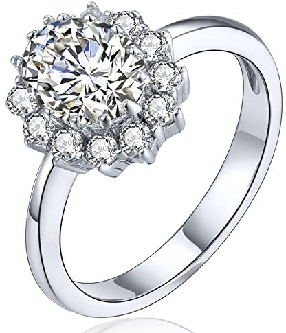 YL Damen Ring 925 Sterling Silber Oval April Geburtsstein weißer Zirkonia Ring Verlobungsring(Größe 60)