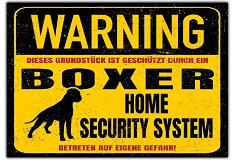 Boxer deutscher Dog Schild Warning Security System Türschild Hundeschild Warnschild Warnung
