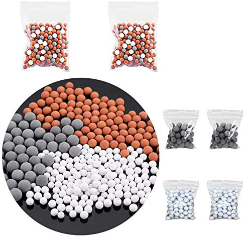 Perles de rechange à ions négatifs pour pommeau de douche - Pierre bio-active pour filtre ionique - Élimine les impuretés du chlore, du fluorure et de l'eau dure - Trois couleurs : blanc et gris