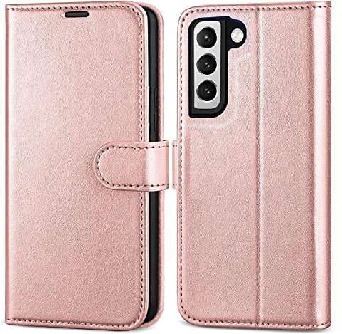 NWNK13 For Samsung Galaxy S22 5G Case Leather Wallet Book Flip Stand View Phone Cover with Card Holder Slots Compatible with Samsung S22 (Rose Gold)