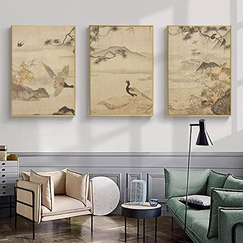 Dittelle Japanisches Poster, Vögel und Blumen der vier Jahreszeiten, Leinwandbild, orientalischer Kunstdruck, Wandbild, Wohnzimmer-Dekoration, 40 x 50 cm, 3 Stück, rahmenlos