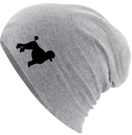 Huuraa Slouch Beanie Pudel Silhouette Geschenk | Erwachsenen Wintermütze Baumwolle und Elasthan Mütze Geschenkidee doppellagige Baumwollmütze