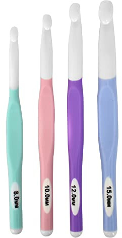 Häkelnadel Set Ergonomisch 4 Stück Häkelwerkzeug mit TPR Komfortgriff und ABS Hakenkopf, 8 mm, 10 mm, 12 mm, 15 mm Nadeln zum Häkeln Stricken Basteln für Anfänger Erwachsene Kinder