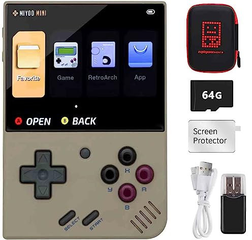Cawevon Miyoo Mini Plus-Consola de juegos de mano con funda de almacenamiento,pantalla IPS de 3.5 pulgadas 640x480,consola de videojuegos retro con tarjeta TF de 64 G y 10000 juegos clásicos