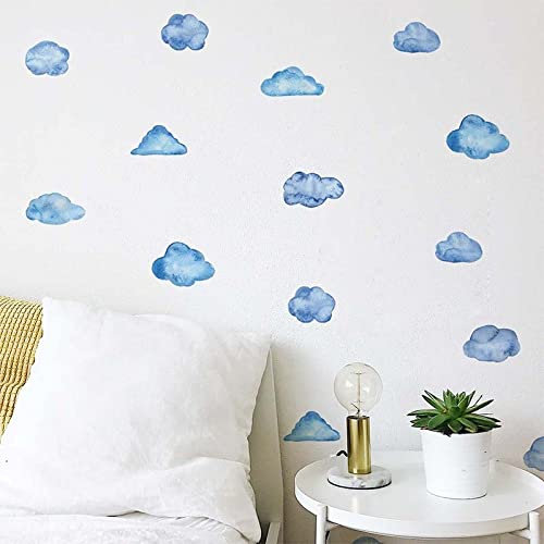 Stickers Muraux 18 Pièces/Ensemble Aquarelle Bleu Nuages Stickers Muraux Enfants Chambre Bébé Pépinière Stickers Muraux Peintures Murales Décoratives Décor Meubles Décor Pvc Décoration Mura