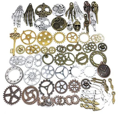 Guoguonb 76 Stücke Retro Zahnräder Schmuck Antik Steampunk Zahnräder Metall Anhänger Uhr Palme Schädel Charm Anhänger für Schmuck Basteln Armband Halskette(Mix)