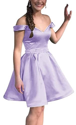 KURFACE Strapless Prom Party Gowns V Neck Short Mini Skirt A Line Homecoming Dresses for Juniors Teens with Pockets Lilac UK24