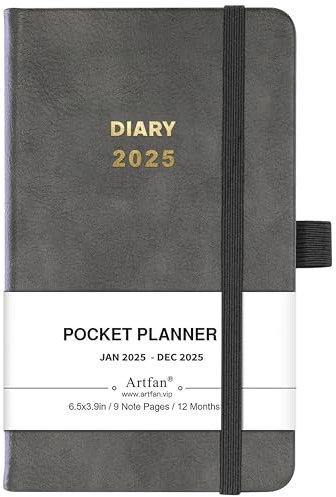 Taschenkalender 2025-2026 - A6 Terminplaner 2025-2026 von August 2025 bis Juli 2026, Wochenansicht Terminplaner mit Innentasche, grauer Ledereinband