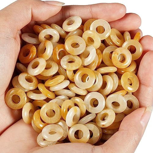 mookaitedecor 20pcs 14mm Round Large Hole Stone Beads for Jewellery Making | Healing Crystal Stone Beads for Crafting, 6mm Hole Loose Beads for European Bracelet Macrame DIY Projects, Yellow Jade