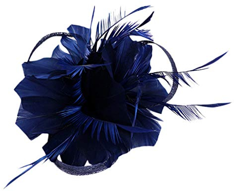 Fascinator Hut Damen Feder Mesh Kopfbedeckungs Hut, Fascinator Damen Fascinator Hüte für Frauen, BlumeHut für Cocktail Frauen Headband Ballmütze Faschierungen Hochzeit Headband (Navy, One Size)