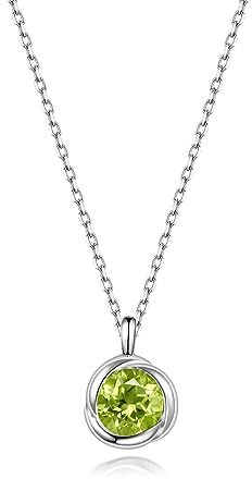 immobird Halskette Damen 925 Sterling Silber August Geburtsstein Natürliche Peridot-Rosenform Schmuck Geschenke Frauen Mutter Freundin