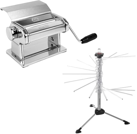 Nudelvorbereitungsset, Atlas 150 Slide Nudelmaschine + Trockner + Zubehör für Fettuccine und Taglioni, Küchenzubehör, Materialien von hoher Qualität, Made in Italy.