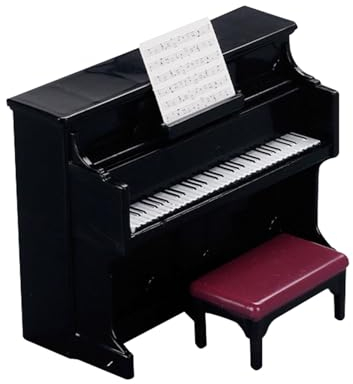 predolo Puppenhaus-Klavier mit Hocker, Mini-Möbel, Spielzeug, Flügelmodell, Musikinstrument, Schwarz