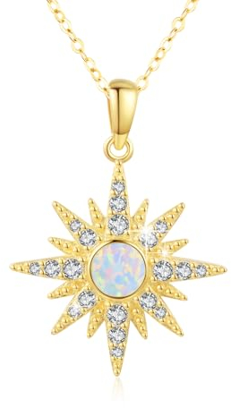 MEDWISE Stern Kette 925 Sterling Silber Gold Achtzackiger Stern Halskette Vergoldete Opal Kette Gold Stern Anhänger Opal Schmuck für Damen Mädchen Freundin Tochter Frauen Ehefrau Muttertagsgeschenk