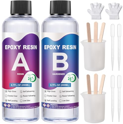 AOLLEN Epoxidharz Set Anfänger 2 teile 400ml, Epoxidharz mit Härte Glasklar Epoxy Resin Gießharz Kunstharz, Harz Gießen Set Mit Epoxidharz Zubehör für Schmuckherstellung, Kunstprojekt
