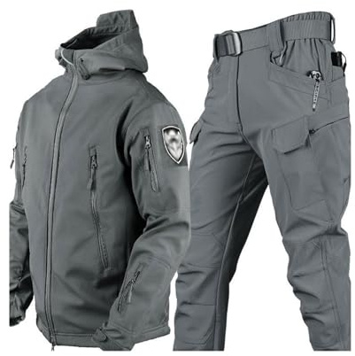 Snowboard Ski Suit For Men, Mens Winter Warm Hooded Ski Jacket With Armband And Pants With Belt Set, Waterproof Windproof Snow Suits Two Piece, For Skiing, Snowmobiling, Hiking (Color : Grey, Size :