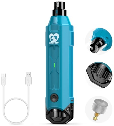 Casfuy 6-Speed Dog Nail Grinder - Newest Enhanced Pet Nail Grinder Super Quiet Rechargeable Electric Dog Nail Trimmer Painless Paws Grooming & Smoothing Tool for Large Medium Small Dogs