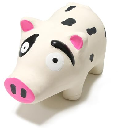 LLSPET Latex Hund Quietschen Spielzeug Schwein Hundespielzeug, Beige Ferkel mit Kuhfleck, 6 Zoll Oinking Pig Hundespielzeug für kleine mittlere große Rassen