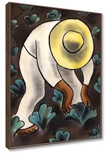 RKGHDCX Holzrahmen Leinwandbilder,Digo Rivea Kunstdrucke - ‘Ein Bauer mit gelbem Hut kümmert sich um seine Ernte’Berühmte Gemälde, Reproduktion auf Leinwand - Wandkunst Bild Poster 60x90cm(24x35in)
