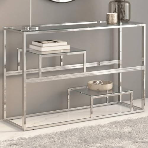 Générique Table Console argenté Acier Inoxydable et Verre trempé,Tables console-350001