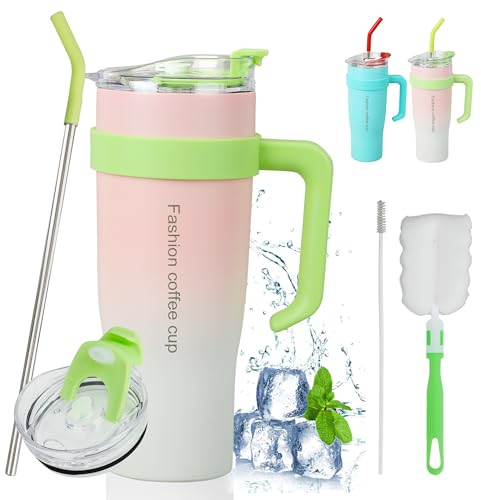 Arsiminda 40oz Tumbler with Straw and Lid, 1250ml Travel Mug with Handle Stainless Steel Double Wall Vacuum Insulated Mug Leakproof Coffee Cup for Hot and Cold Drink, Home, Office, Car, Travel, Sport