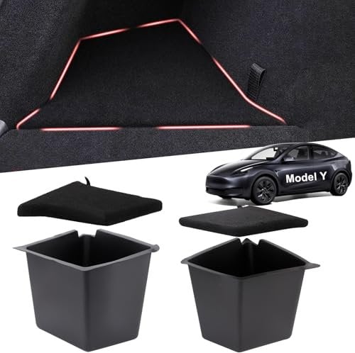 KSIAOS Fit 2020 2021 2022 Tesla Model Y Trunk Storage Bins with Lids Waterproof Side Storage Box Rear Trunk Organizer for Tesla Model Y Accessories Trunk Organizer 2 PCS (5-Seater, Before July 2022)