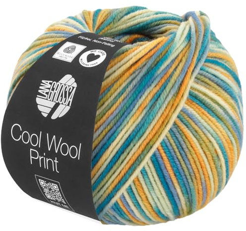 LANA GROSSA Cool Wool Print | Extrafeine Merinowolle waschmaschinenfest und filzfrei | Handstrickgarn aus 100% Schurwolle (Merino extrafein) | 50g Wolle zum Stricken & Häkeln | 160m Garn FB 835