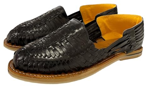 Echtes Huaraches aus Leder, mexikanische Handwerksschuhe für Herren, Schwarz , 45 EU