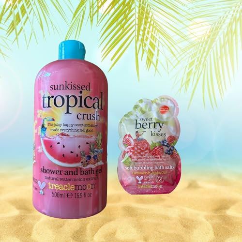 Treaclemoon Sunkissed Tropical Crush Shower & Bath Gel (500ml) with Sweet Berry Kisses Bubbling Bath Salts ((80g)