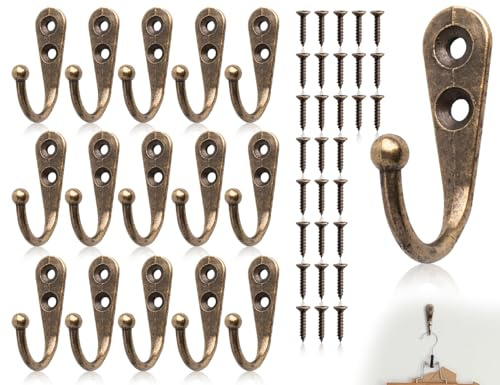 Lhbwhiz 15 Piezas Mini Percheros Ganchos para Llaves Percheros de Aleación de Zinc Percheros Clásicos Vintage para Sombreros Percheros para Abrigos Ganchos para Pared Ganchos con Tornillos(Bronce)