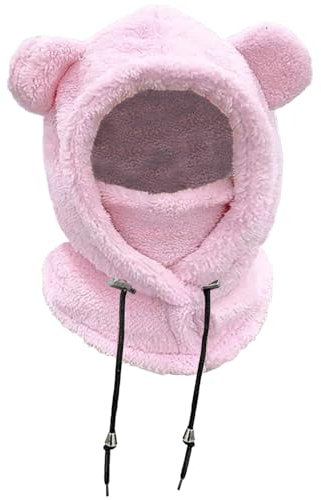 NLAND Cagoule Enfants Bonnet Echarpe Bébé Fille Garçon Hiver Chaud Cache Oreilles Mignon Chapeaux en Capuche Multifonction Thermique Coupe-Vent pour 3-8 Ans(Rose)