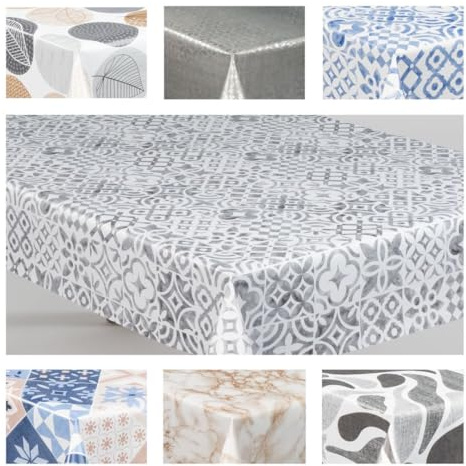 laro Wachstuch-Tischdecke Wachstischdecke Gartentischdecke, Muster:Kachelmuster Grau, Größe:140x280